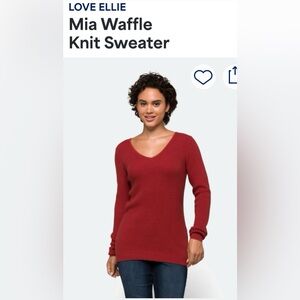 V-Neck Waffle Knit Sweater - Red